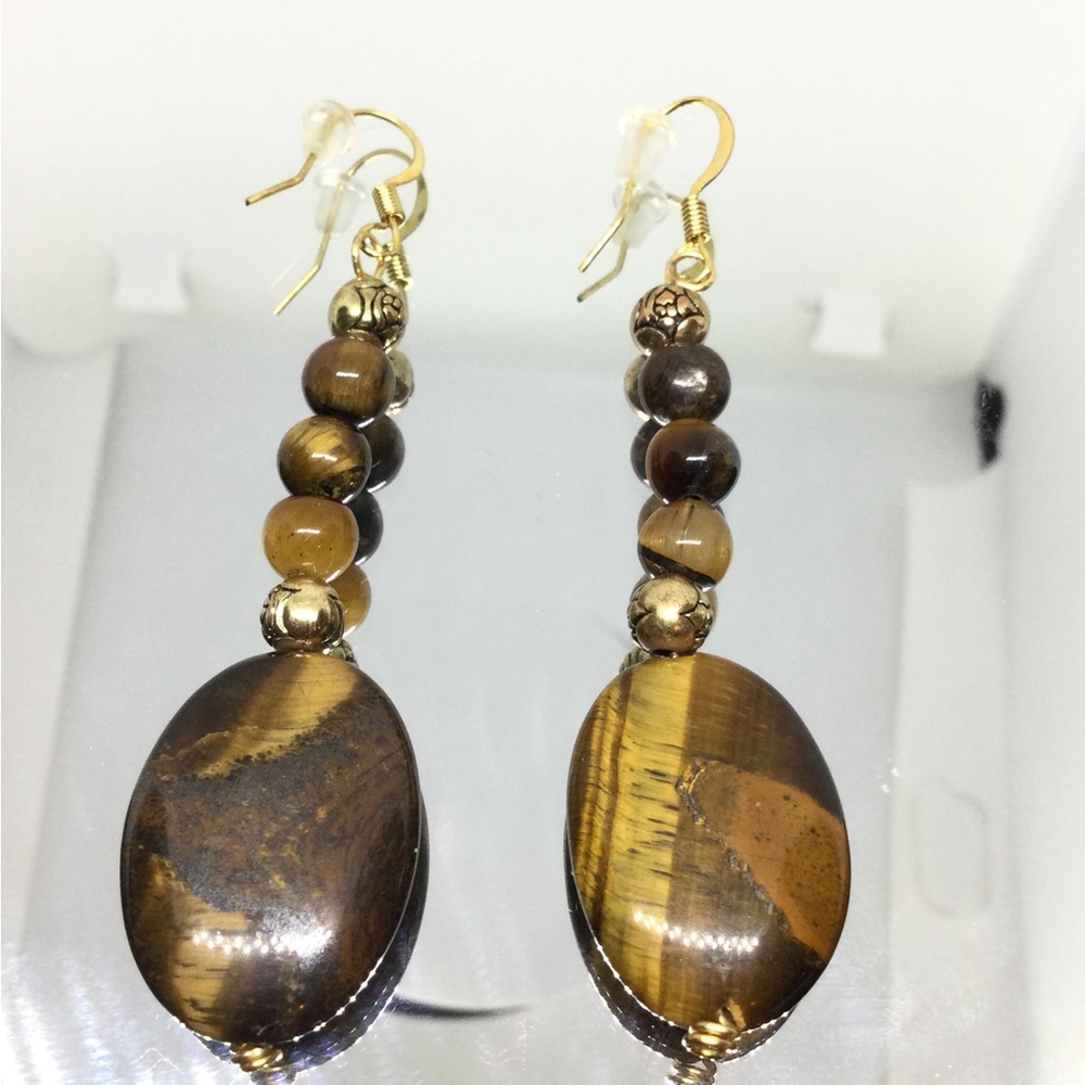 TIGER EYES NATURAL STONE EARRINGS